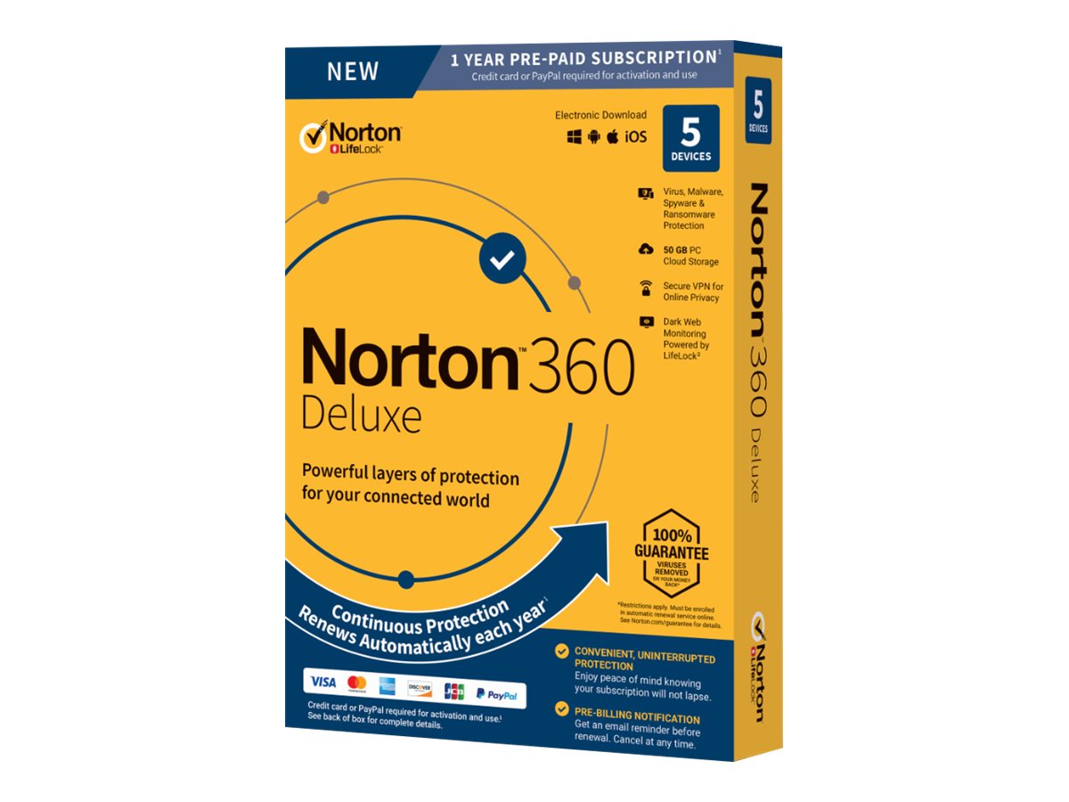 NORTONLIFELOCK 360 Deluxe 1 Jahr 5 Geräte Abo 50GB Cloud Backup