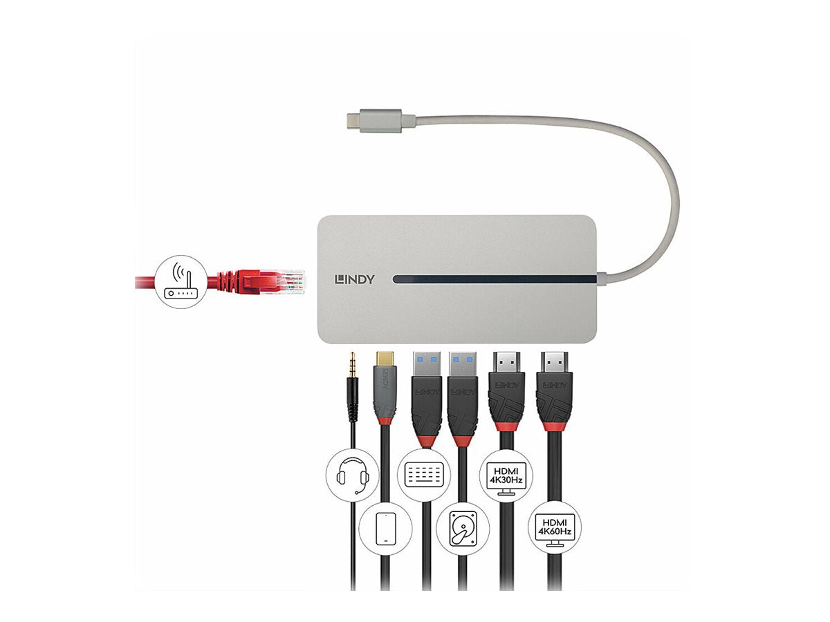 LINDY USB 3.2 Typ C Mini Dock 2x HDMI 4K Vorderansicht