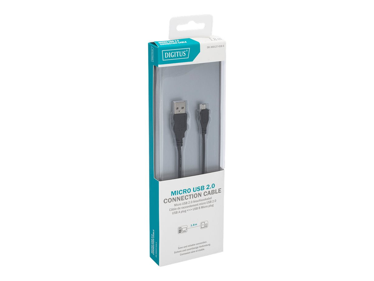 DIGITUS USB 2.0 Anschlusskabel Typ A - mikro B St/St 1,8m Vorderansicht