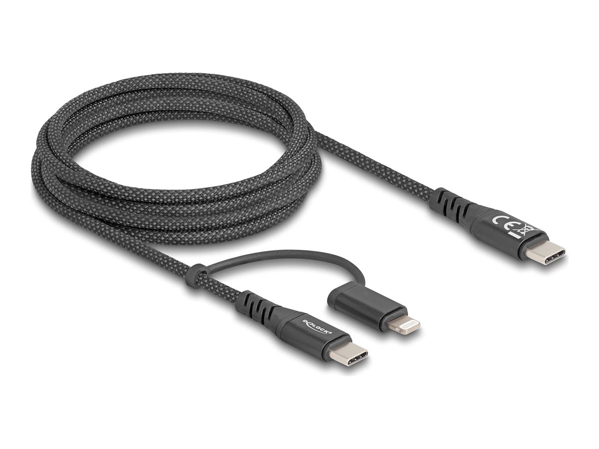 DELOCK USB Kabel 2 in 1 USB Type-C zu USB Type-C / Lightning fur iPhone und iPad 2m MFi 60 W