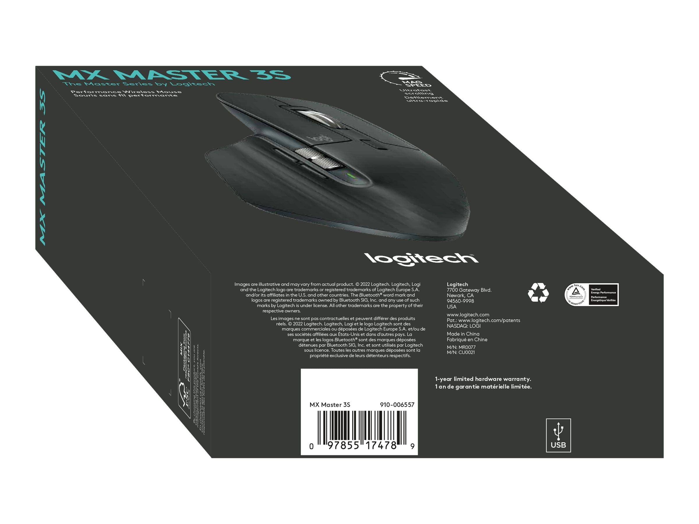 LOGITECH MX Master 3S Performance Wireless Mouse Graphite - Seitenansicht