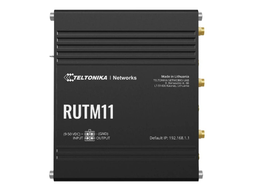 Vorderansicht des TELTONIKA NETWORKS RUTM11 DUAL SIM 4G/LTE/GNSS 4x RJ45-Ports WiFi Router
