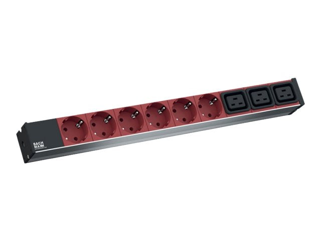 BACHMANN IT PDU ALU 1HE 6x Schutzkontakt 3x C19 Zuleitung mit Stecker C20 schwarz - Vorderansicht