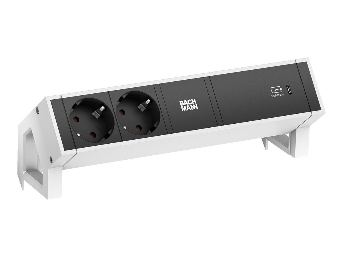BACHMANN DESK2 2xSchutzkontakt USB C USB Charger 60W Vorderansicht