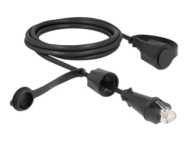 DELOCK Netzwerkkabel RJ45 Stecker zu RJ45 Stecker Cat.6 STP mit Verschlusskappe Outdoor IP68 Vorderansicht