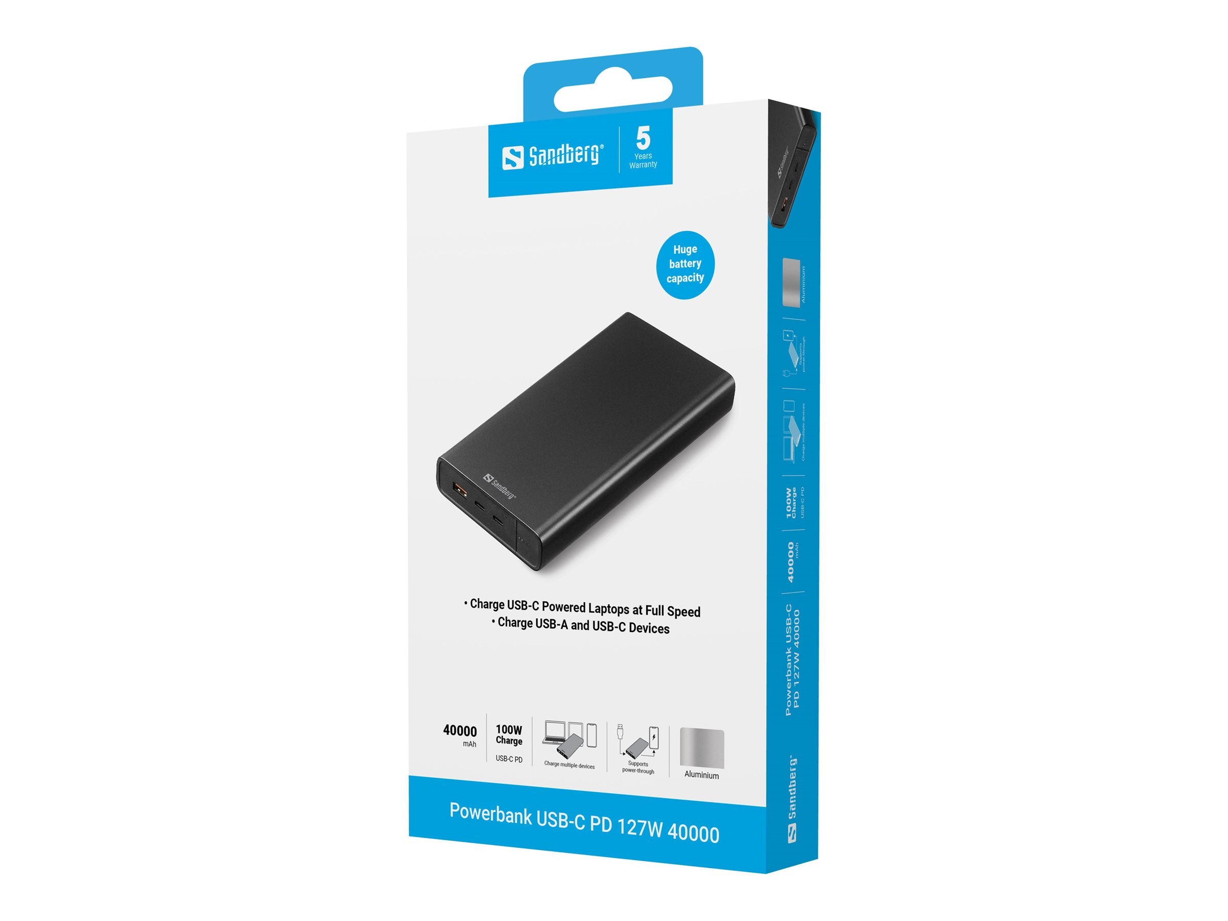 SANDBERG Powerbank USB-C PD 100W 38400 Vorderansicht