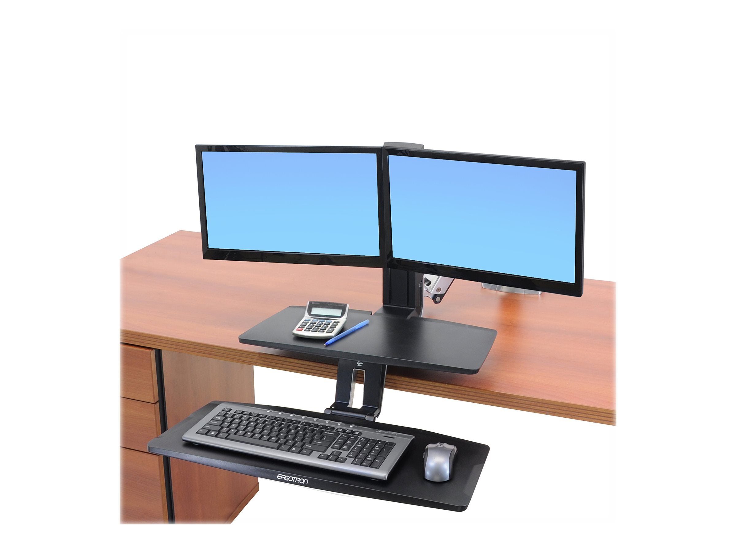 ERGOTRON WorkFit-A Dual mit tiefer gelegter Tastaturablage bis 61cm 24Zoll max.11kg. VESA 75x75 + 100x100mm Anhebung bis 63cm