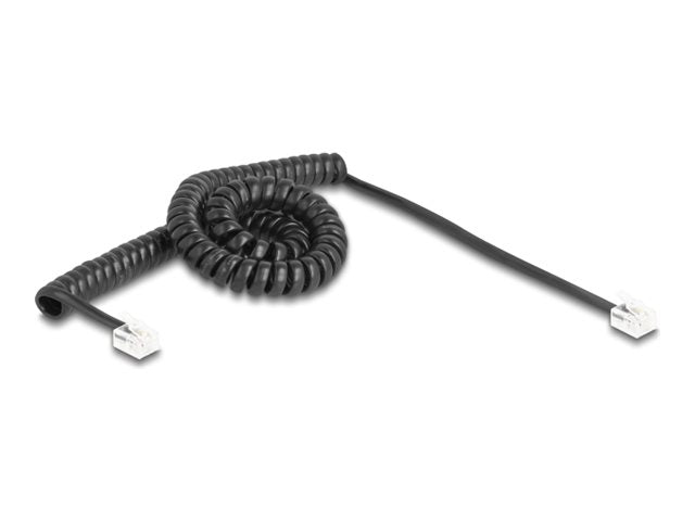 DELOCK Telefonkabel / Spiralkabel RJ11 Stecker zu RJ11 Stecker schwarz 3m