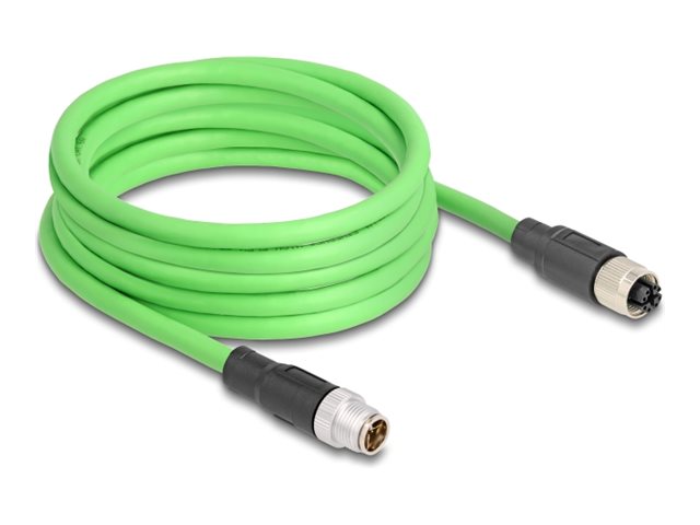 DELOCK M12 Kabel X-kodiert 8 Pin Stecker zu Buchse PUR TPU 5m - Vorderansicht