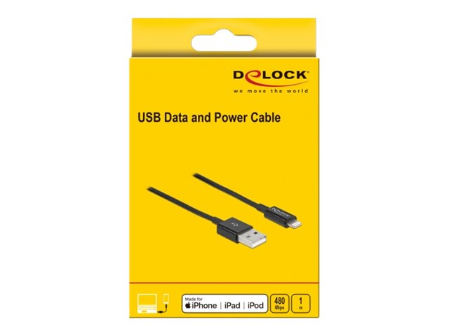 DELOCK USB Daten- und Ladekabel für iPhone iPad iPod schwarz 1m - Detailansicht