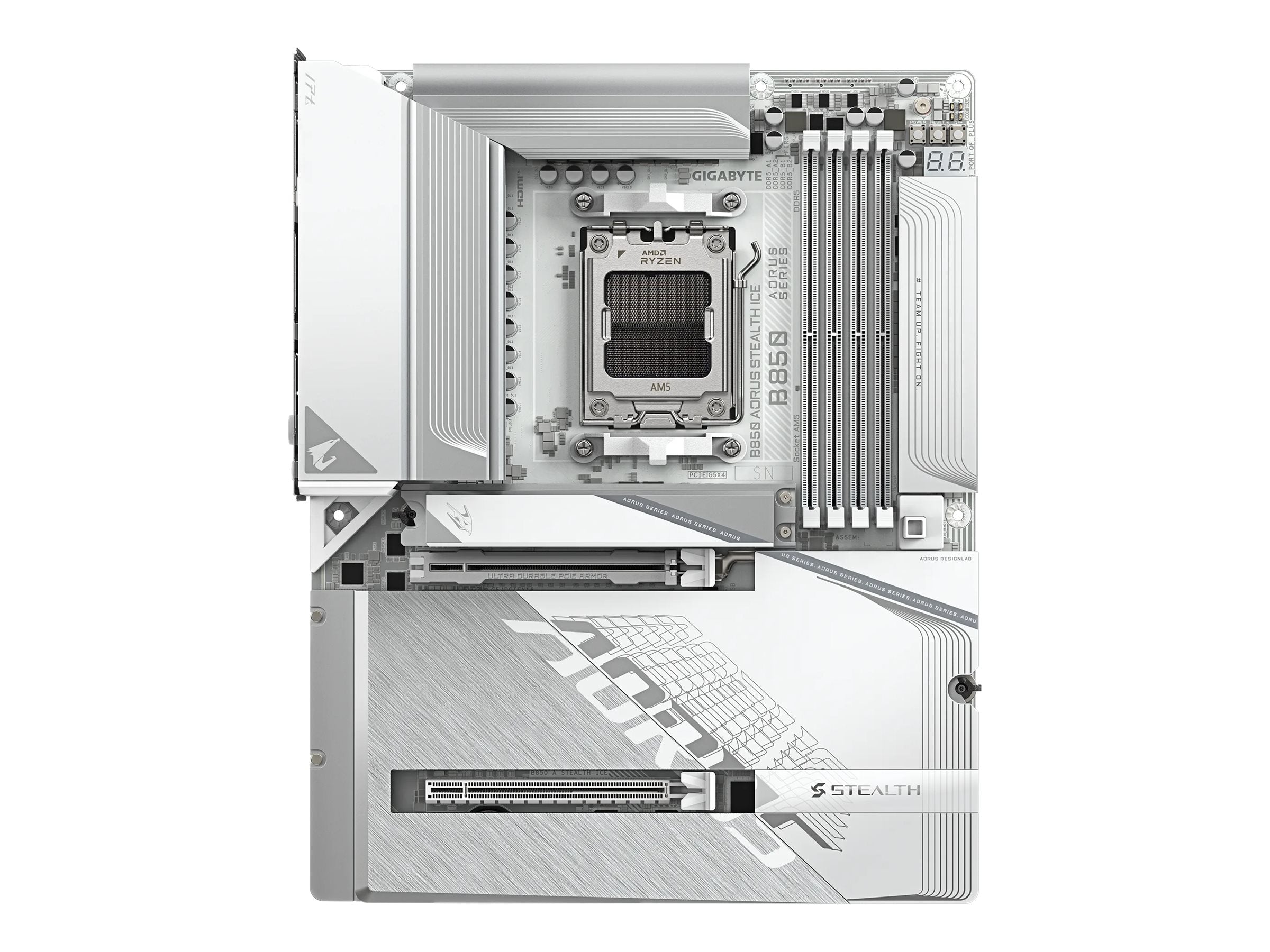 GIGABYTE B850 A STEALTH ICE AM5 Motherboard Vorderansicht