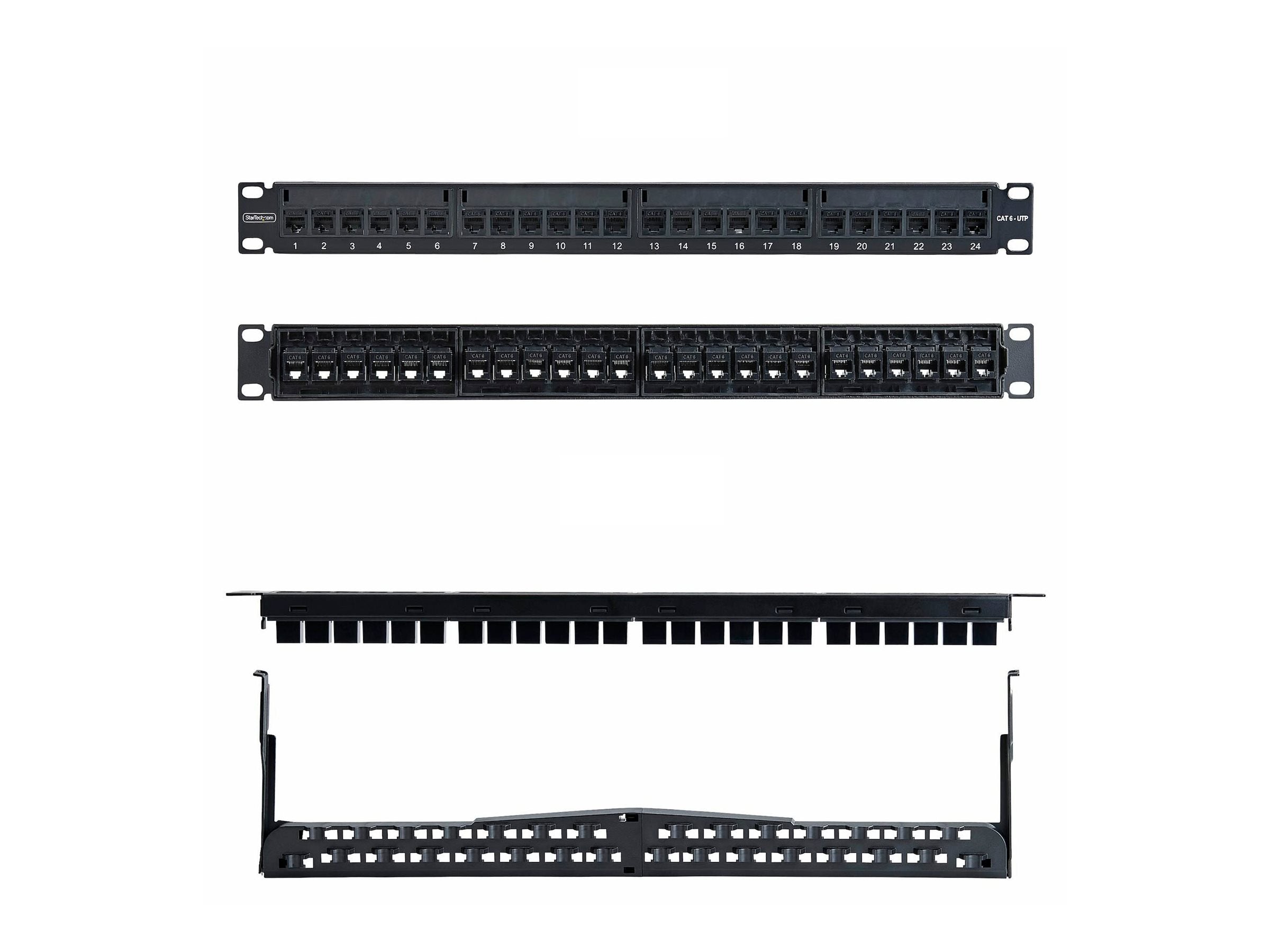 STARTECH.COM 24-Port 1HE Durchgangs-Patchpanel mit Kabelmanagementleiste Rack Cat6-Ethernet Patchfeld mit UTP Inline-Kupplungen