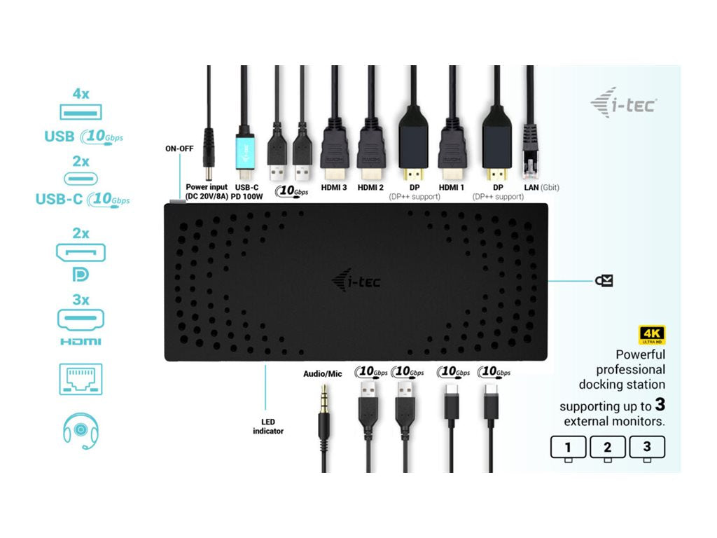 I-TEC USB 3.0 USB-C Thunderbolt 3x 4K Docking Station Gen 2 Anschlussdetails