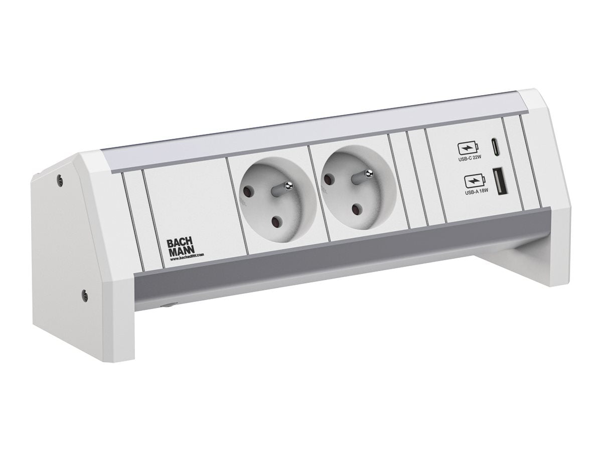 BACHMANN DESK 2xUTE 1xUSB A/C 22W GST18 RAL9010 Vorderansicht