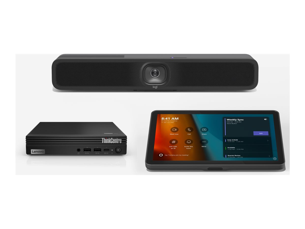 LOGITECH Tap mit USB Kit und LENOVO ThinkSmart Tiny Kit i3-13100T 16GB 256GB SSD - Vorderansicht