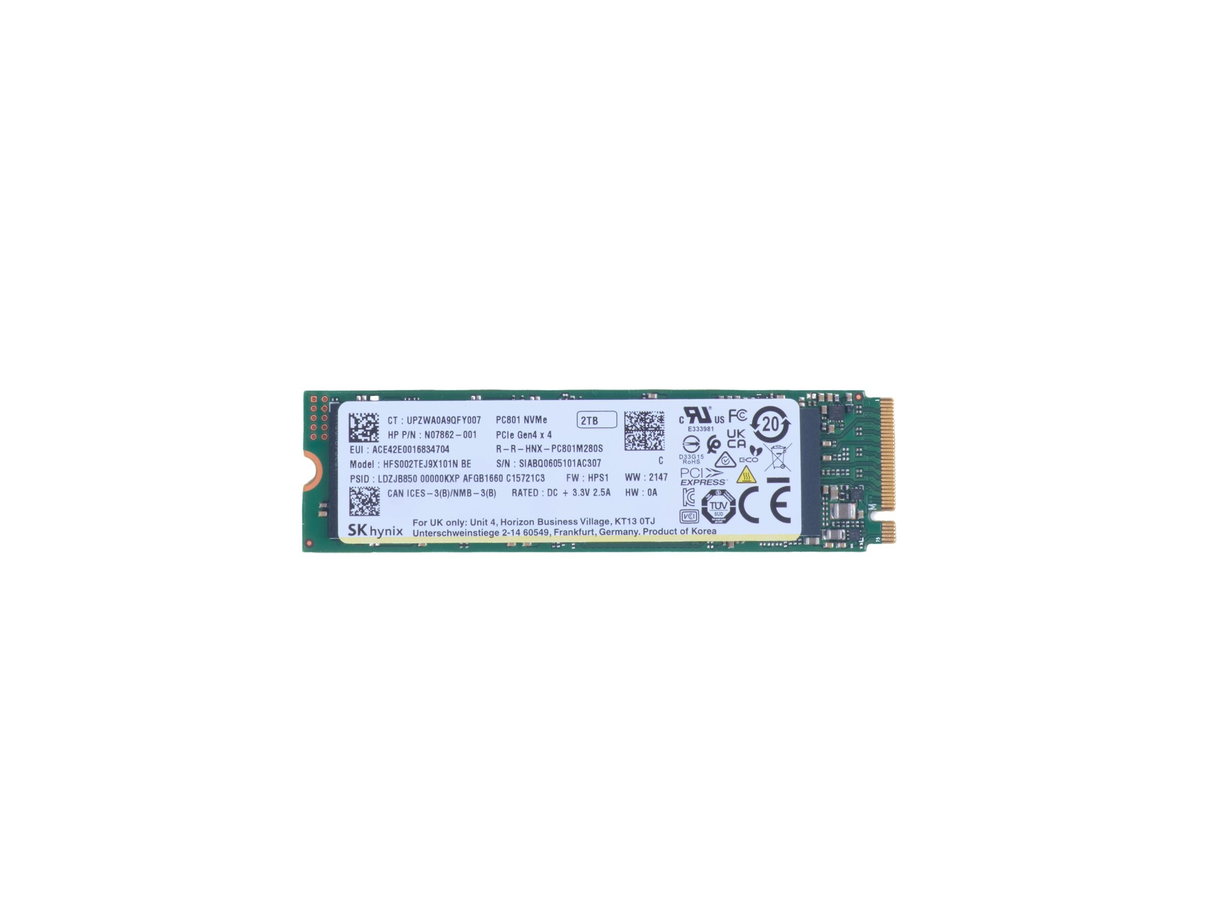 HP 2TB PCIe-4x4 Solid State Drive Vorderansicht