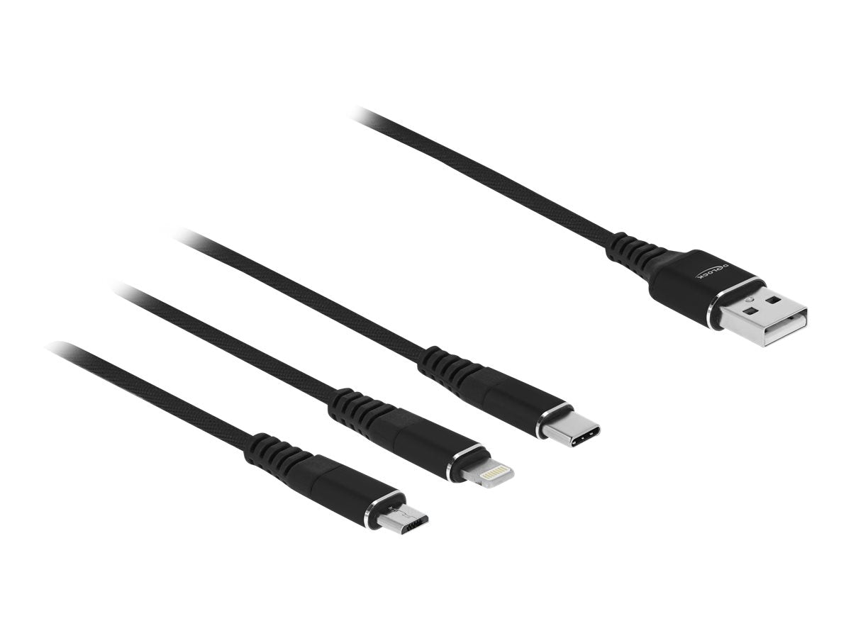 DELOCK USB Ladekabel 3 in 1 für Lightning/Micro USB/USB Type-C 30cm schwarz - Vorderansicht