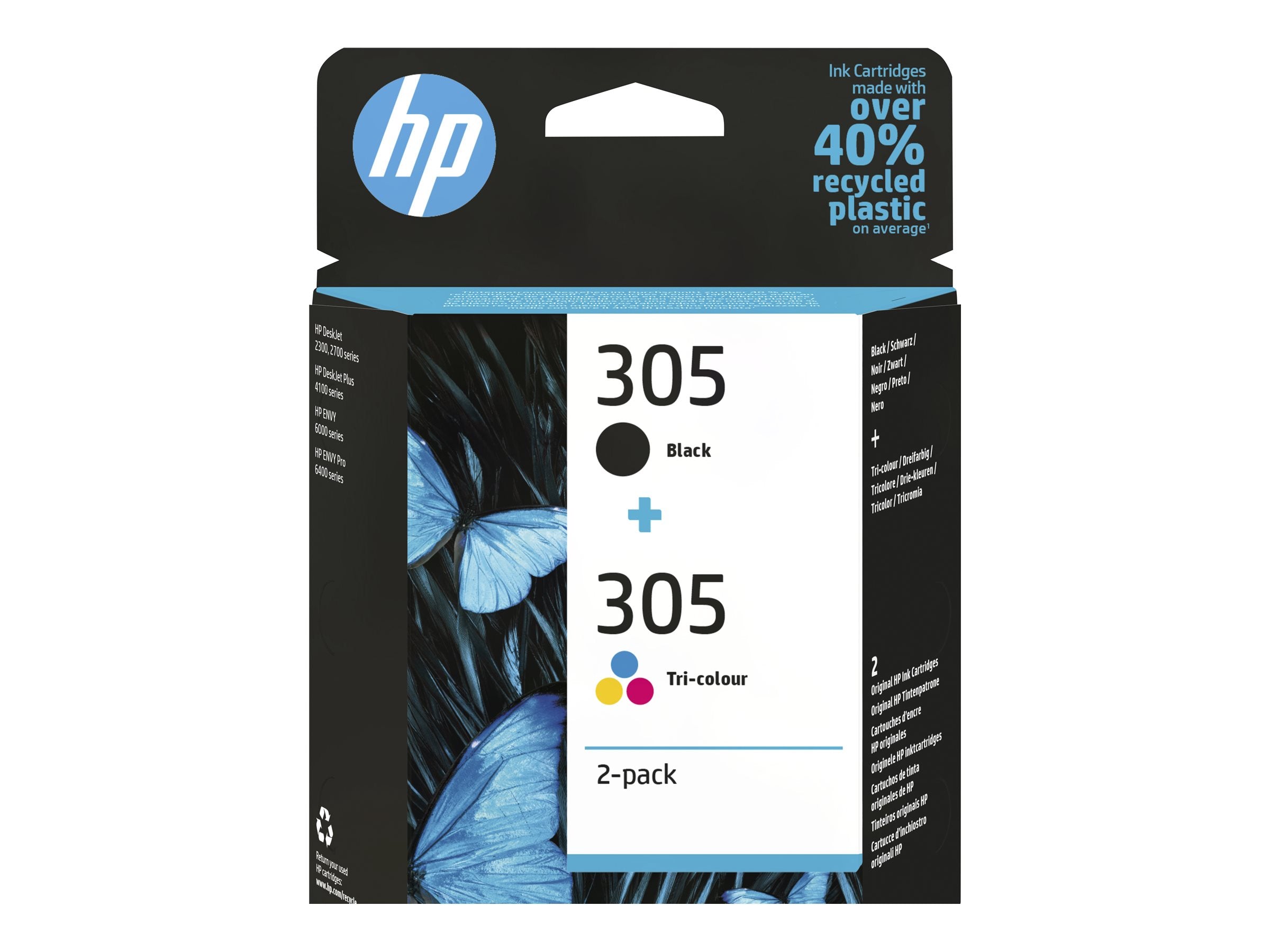 HP 305 2-Pack Tri-color/Black Original Ink Cartridge Vorderansicht
