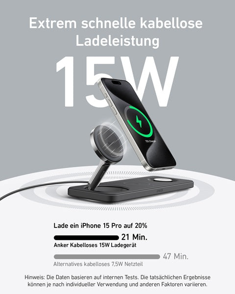 ANKER MagGo Magnetic Charger Ladegerät 15W wireless PowerIQ Pad schwarz
