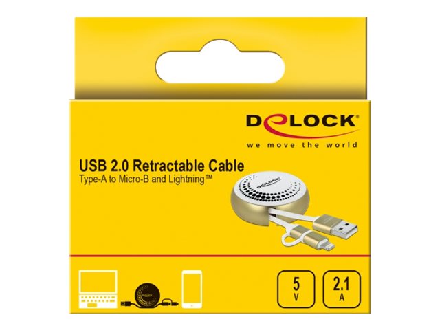 DELOCK USB 2.0 Aufrollkabel Typ-A zu Micro-B schwarz - Verpackung