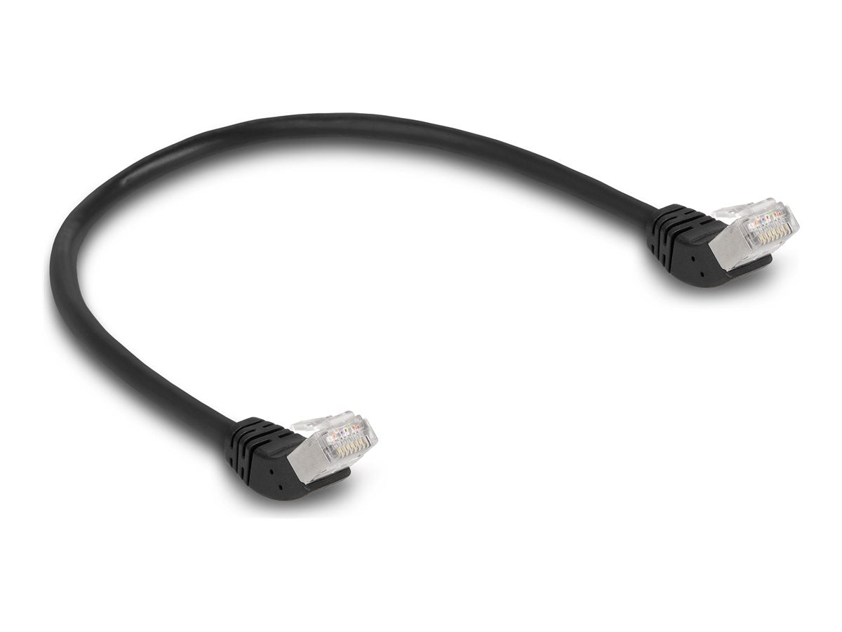 DELOCK RJ45 Netzwerkkabel Cat.6A S/FTP 45 nach oben gewinkelt 0,5m schwarz - Vorderansicht