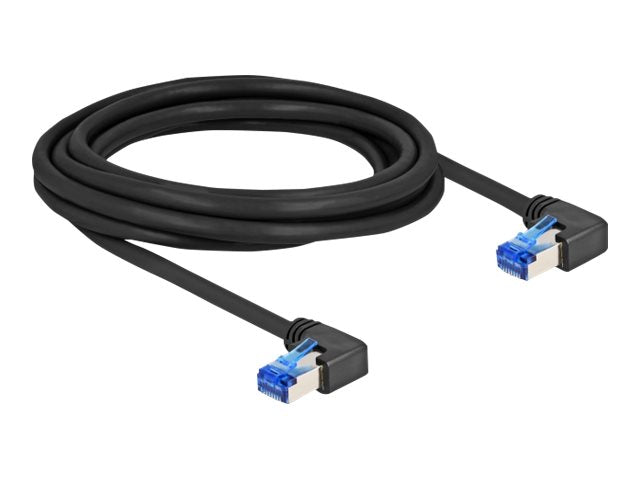 DELOCK RJ45 Netzwerkkabel Cat.6A S/FTP rechts gewinkelt 3m schwarz - Vorderansicht