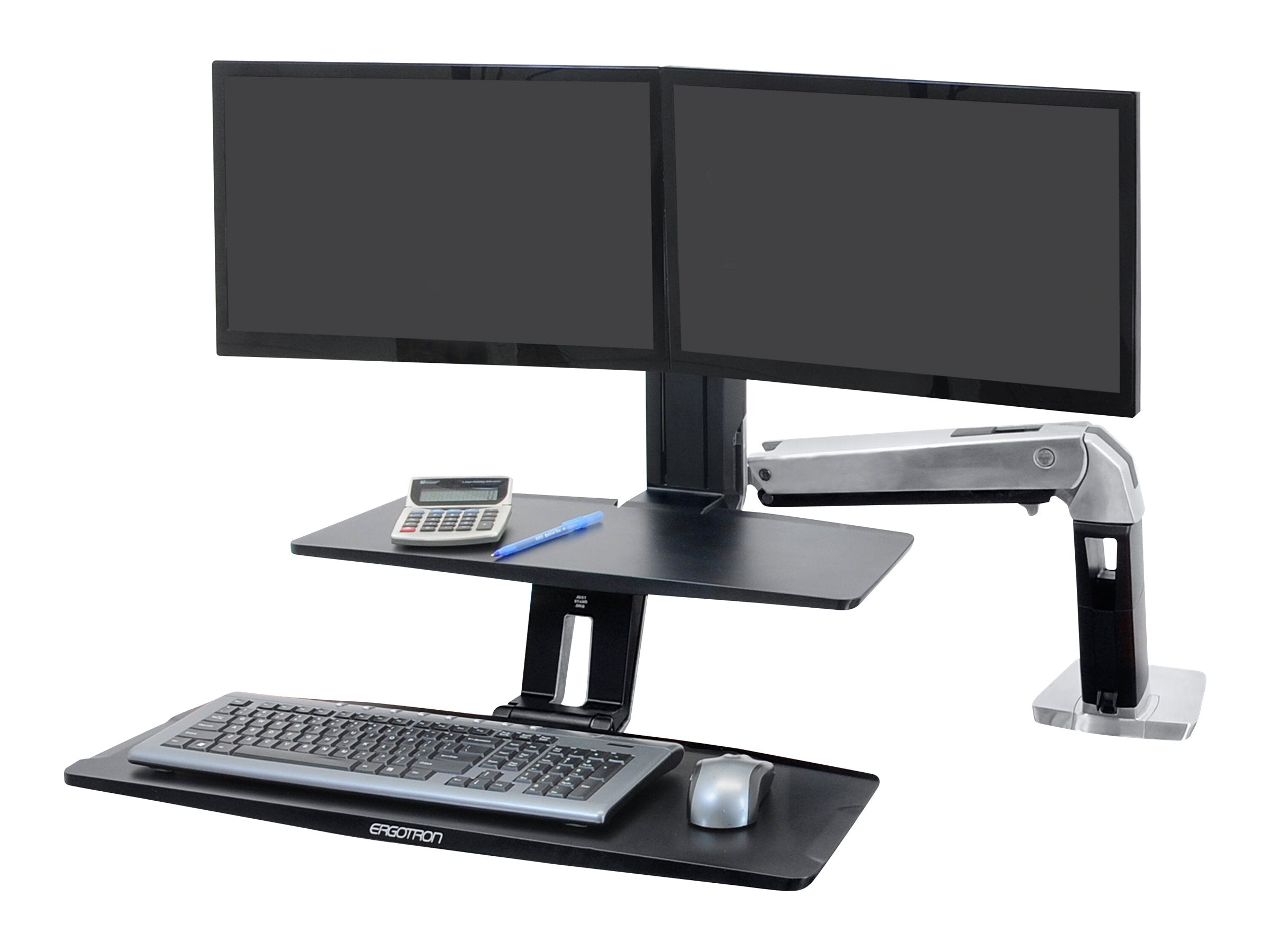 ERGOTRON WorkFit-A Dual mit tiefer gelegter Tastaturablage bis 61cm 24Zoll max.11kg. VESA 75x75 + 100x100mm Anhebung bis 63cm