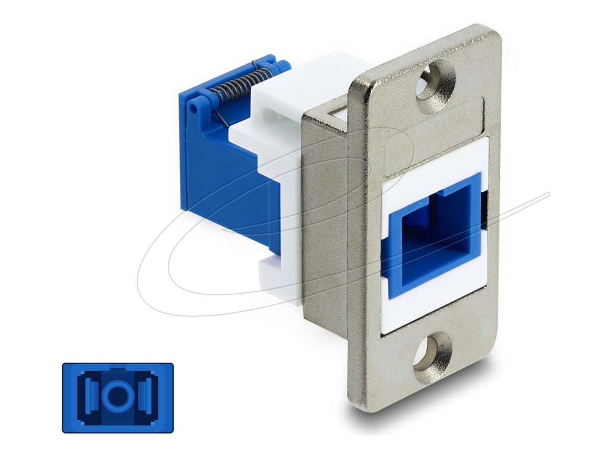 DELOCK Panel Mount SC Simplex Buchse zu SC Simplex Buchse mit Laserschutzklappe innen silber / blau / weiss