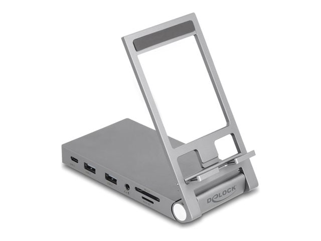 DELOCK Tablet und Notebook Dockingstation 4K mit integrierter Halterung - HDMI / USB / Hub / SD / Micro SD / PD 3.0 - klappbar
