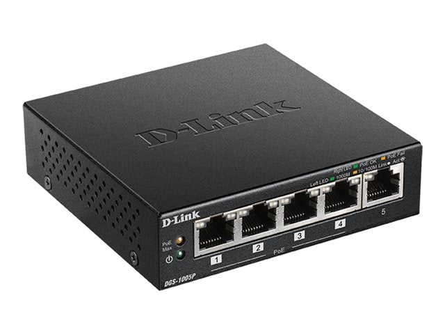 D-LINK DGS-1005P 5-Port Desktop Gigabit PoE+ Switch Vorderansicht