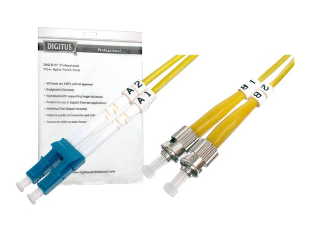 DIGITUS LWL Patchkabel LC zu ST OS2 Singlemode 09/125 Duplex Länge 5m - Vorderansicht