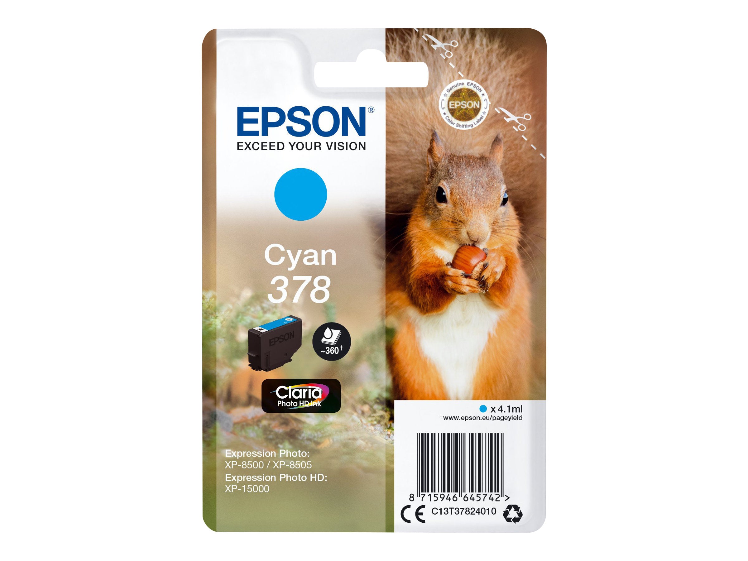 EPSON 1LB Singlepack Cyan 378 Eichhörnchen Clara Photo HD Ink Vorderansicht