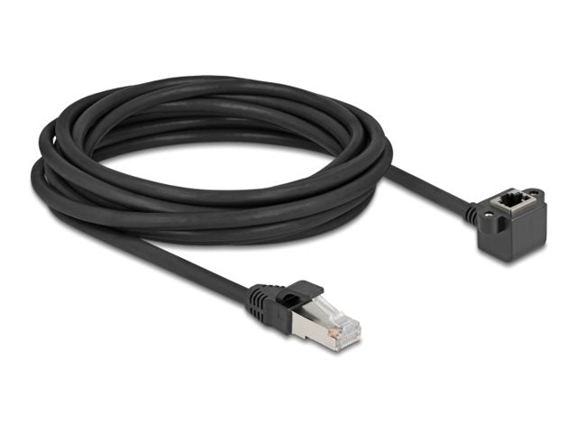 DELOCK Netzwerk Verlängerungskabel RJ45 Stecker zu RJ45 Buchse 90 gewinkelt Cat.6 F/UTP 5m schwarz - Vorderansicht
