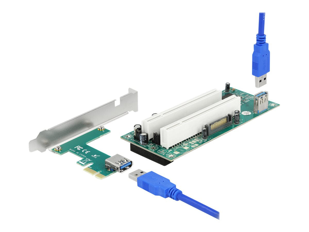 DELOCK Riser Karte PCI Express x1 zu 2x PCI 32Bit Slot mit 60cm Kabel - Vorderansicht
