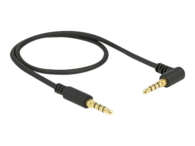 DELOCK Klinkenkabel 3,5 mm 4 Pin Stecker gewinkelt 0,5 m schwarz - Vorderansicht
