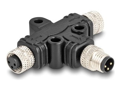DELOCK M8 T-Splitter A-kodiert 3 Pin Stecker zu 2 x Buchse Parallelschaltung - Vorderansicht