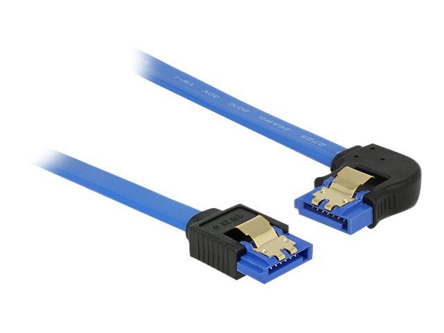 DELOCK Kabel SATA 6 Gb/s Buchse gerade > SATA Buchse links gewinkelt 50cm blau mit Goldclips