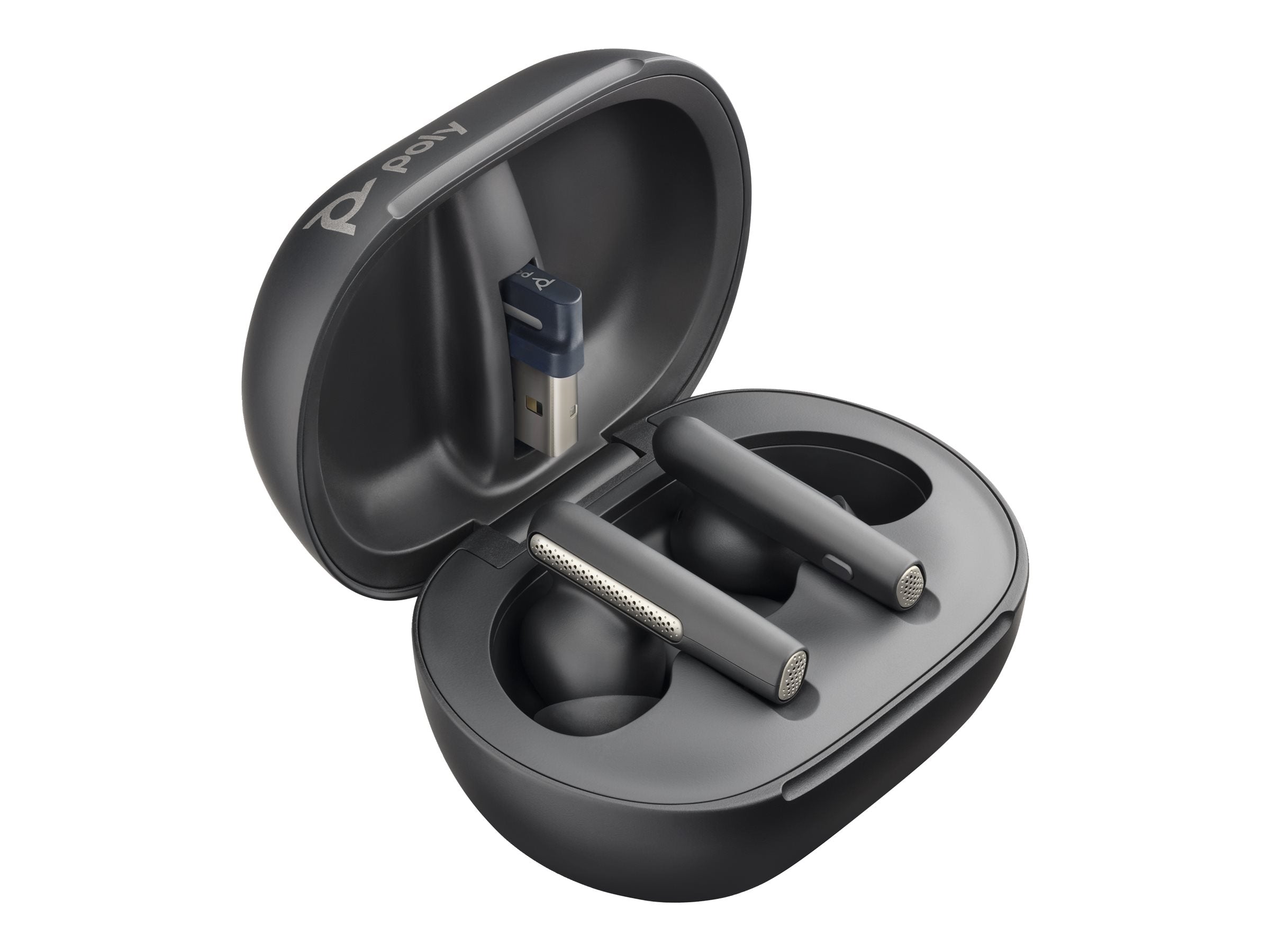 HP Poly Voyager Free 60+ UC M Carbon Black Earbuds Vorderansicht