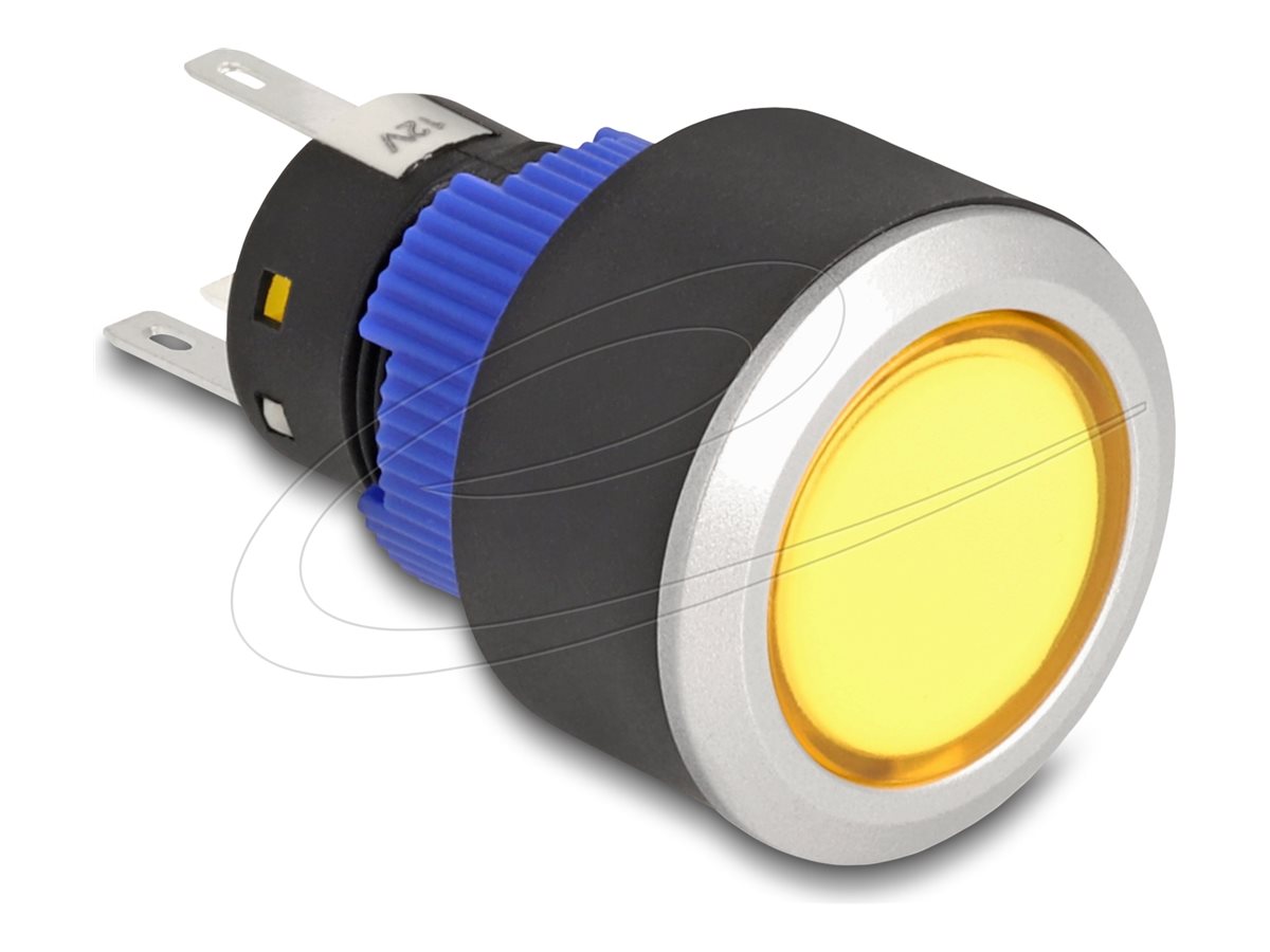 DELOCK Drucktaster vorstehend zum Einbau 22mm 5 x Lötanschluss Taster flach Plastik LED gelb