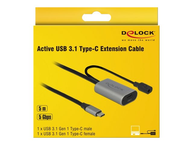 DELOCK Aktives USB 3.1 Gen 1 Verlängerungskabel USB Type-C 5 m - Vorderansicht