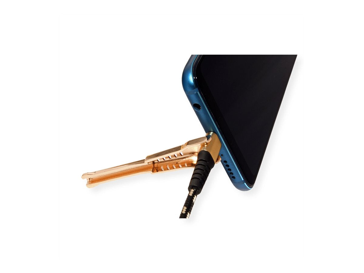 ROLINE GOLD USB 2.0 Sync- & Ladekabel Typ A - C ST/ST mit Smartphone Stützfunktion 1m - Anschlussansicht