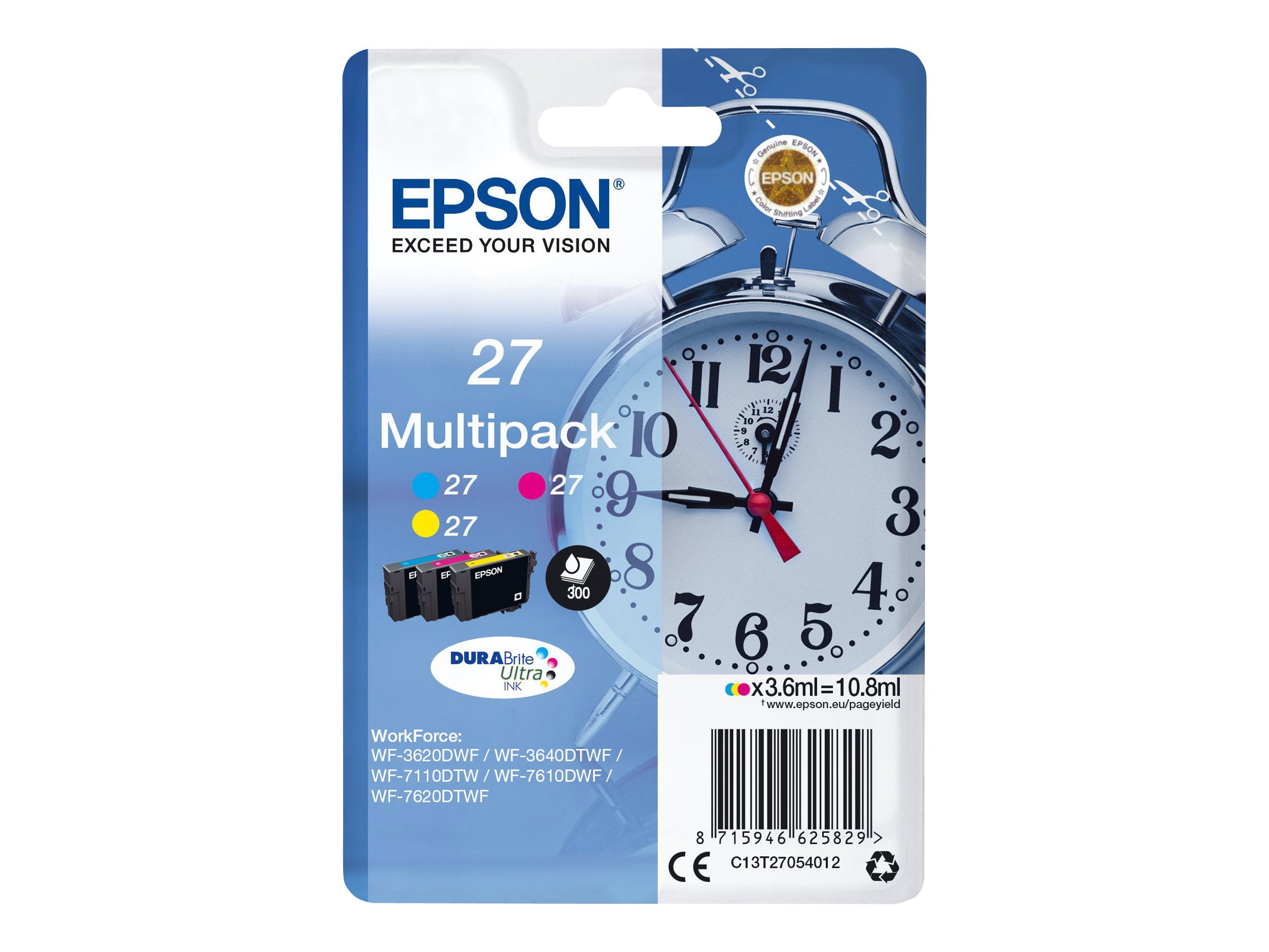 EPSON 1LB 27 Tintenpatrone Cyan Magenta Gelb Vorderansicht