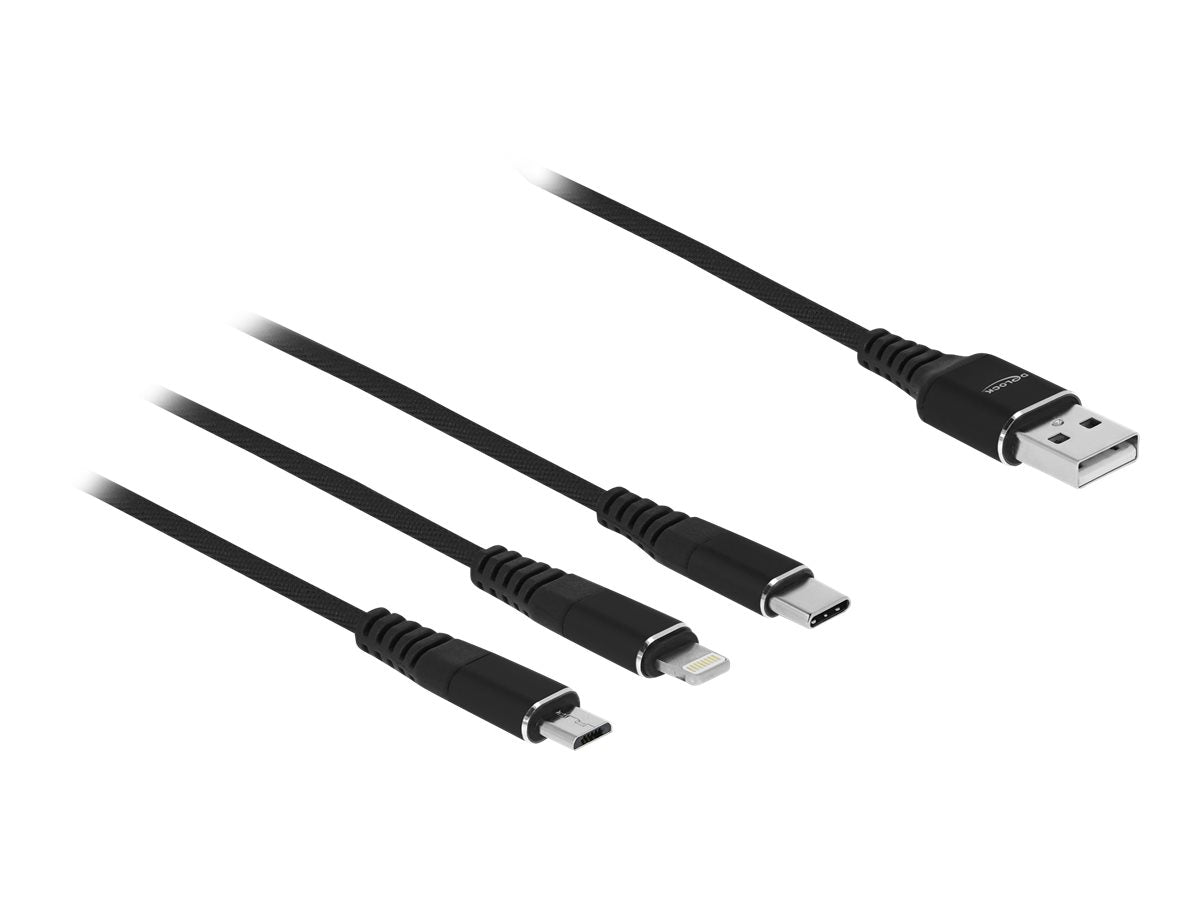 DELOCK USB Ladekabel 3 in 1 für Lightning/Micro USB/USB Type-C 1m schwarz - Verpackung
