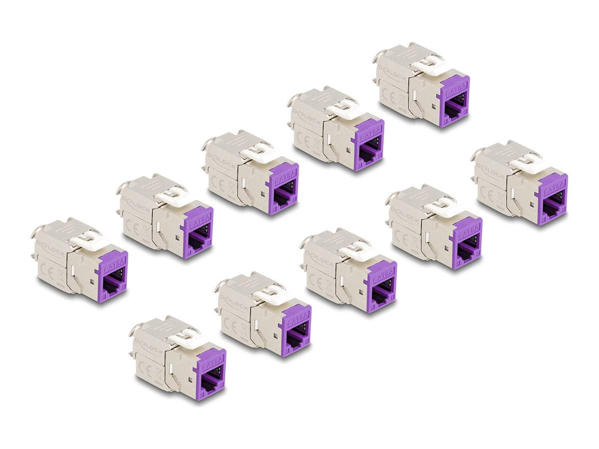 DELOCK Keystone Modul RJ45 Buchse zu LSA Cat.6A werkzeugfrei violett Set 10 Stück - Vorderansicht