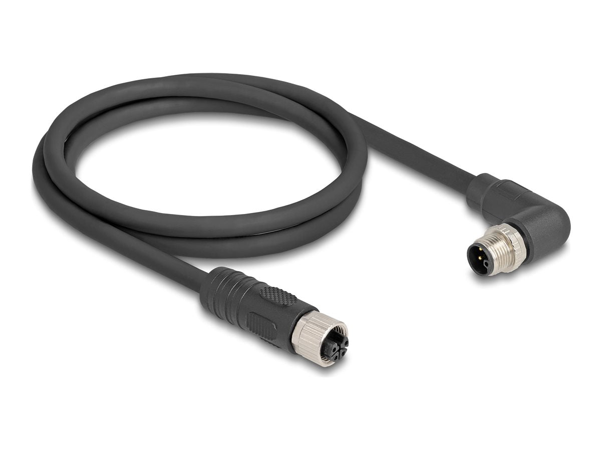 DELOCK M12 Kabel L-kodiert 4 Pin Stecker rechts gewinkelt zu Buchse gerade - Vorderansicht