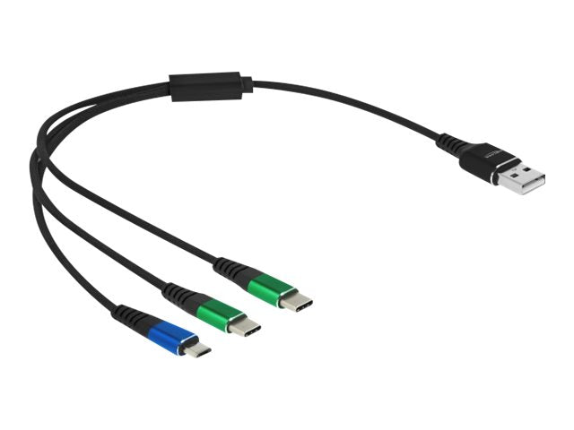 DELOCK USB Ladekabel 3 in 1 Typ-A zu Micro USB / 2 x USB Type-C 30cm - Vorderansicht