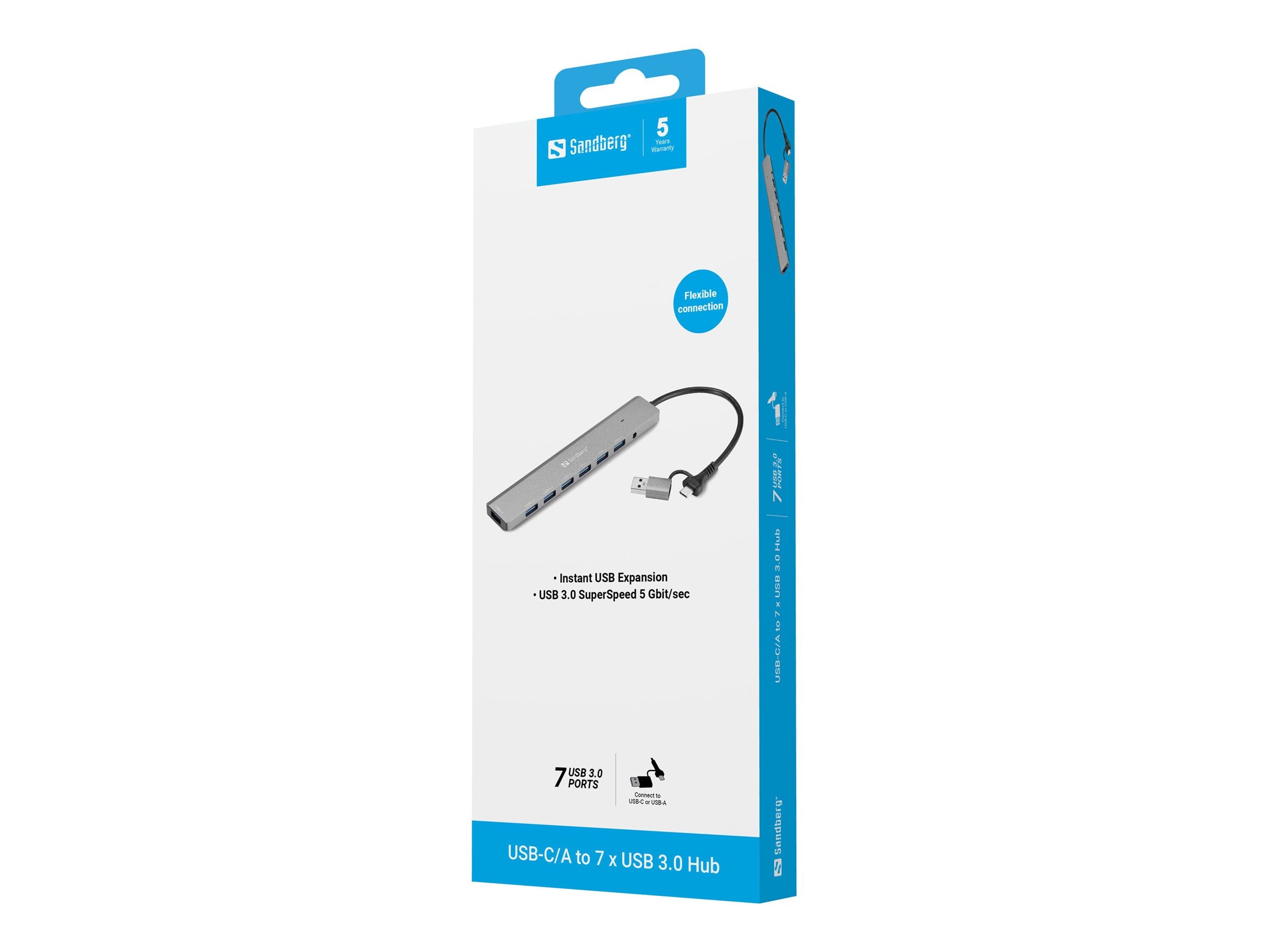 SANDBERG USB-C/A to 7 x USB 3.0 Hub Vorderansicht