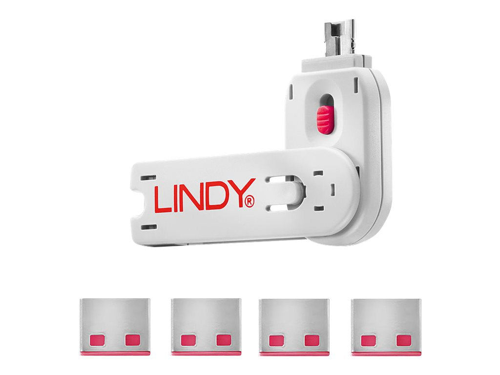 LINDY USB Portschloesser ROT+key im Einsatz
