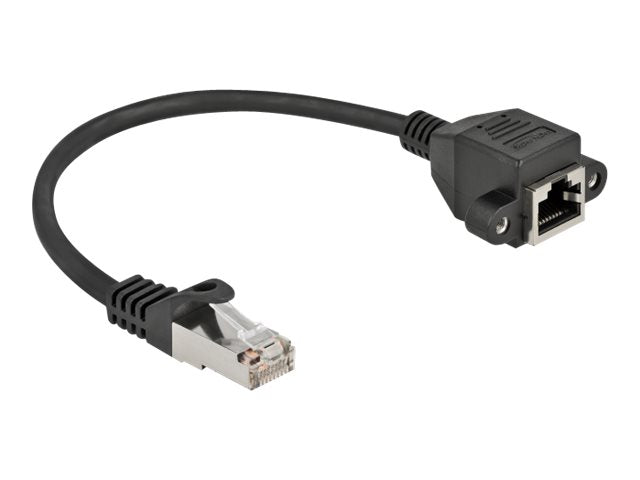 DELOCK Netzwerk Verlängerungskabel S/FTP RJ45 Stecker zu RJ45 Buchse Cat.6A 25cm schwarz - Vorderansicht