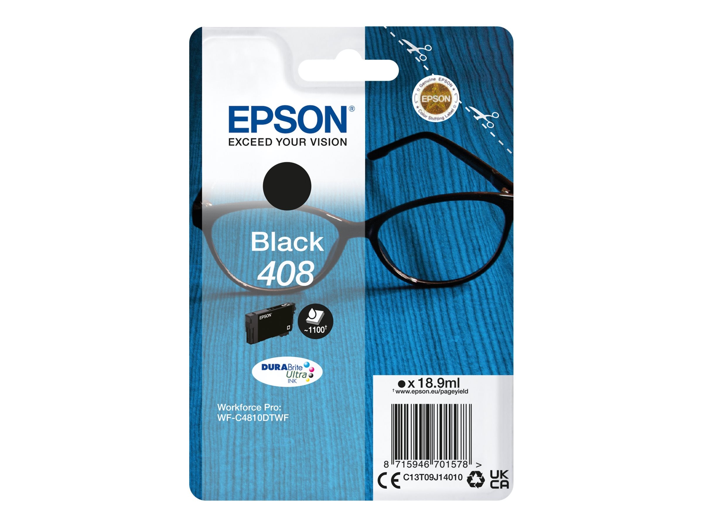 EPSON 4LB Singlepack Black 408 DURABrite Ultra Ink Vorderansicht